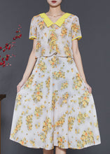 Load image into Gallery viewer, Diy Yellow Tasseled Print Draping Chiffon Long Dress Summer