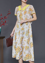 Load image into Gallery viewer, Diy Yellow Tasseled Print Draping Chiffon Long Dress Summer