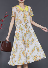 Load image into Gallery viewer, Diy Yellow Tasseled Print Draping Chiffon Long Dress Summer