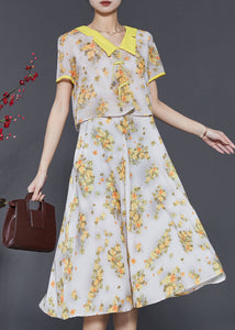 Diy Yellow Tasseled Print Draping Chiffon Long Dress Summer