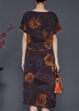 Load image into Gallery viewer, Dull Purple Print Silk Holiday Dress Tie Waist Summer