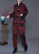 Load image into Gallery viewer, Dull Red Jacquard Cotton Two Piece Set Outfits Chinese Button Spring