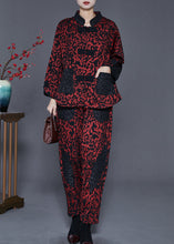 Load image into Gallery viewer, Dull Red Jacquard Cotton Two Piece Set Outfits Chinese Button Spring