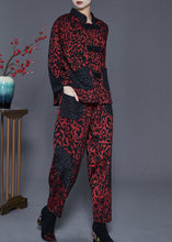 Load image into Gallery viewer, Dull Red Jacquard Cotton Two Piece Set Outfits Chinese Button Spring