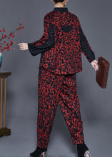 Load image into Gallery viewer, Dull Red Jacquard Cotton Two Piece Set Outfits Chinese Button Spring