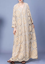 Load image into Gallery viewer, Elegant Apricot Hollow Out Lace Patchwork Cotton Long Dress Spring