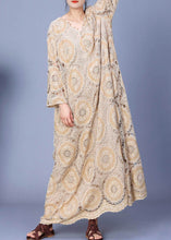 Load image into Gallery viewer, Elegant Apricot Hollow Out Lace Patchwork Cotton Long Dress Spring