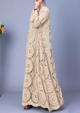 Load image into Gallery viewer, Elegant Apricot Hollow Out Lace Patchwork Cotton Long Dress Spring