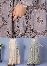 Load image into Gallery viewer, Elegant Apricot Hollow Out Lace Patchwork Cotton Long Dress Spring