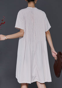 Elegant Apricot O-Neck Wrinkled Cotton Dresses Summer