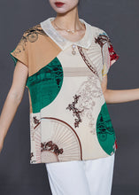 Load image into Gallery viewer, Elegant Apricot Peter Pan Collar Print Chiffon Blouse Top Summer