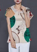 Load image into Gallery viewer, Elegant Apricot Peter Pan Collar Print Chiffon Blouse Top Summer