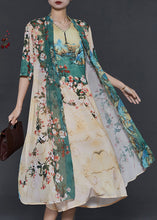 Load image into Gallery viewer, Elegant Apricot Print Chiffon Fake Two Piece Dress Summer