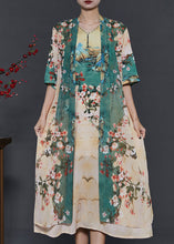 Load image into Gallery viewer, Elegant Apricot Print Chiffon Fake Two Piece Dress Summer