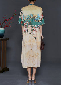 Elegant Apricot Print Chiffon Fake Two Piece Dress Summer