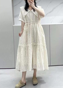 Elegant Apricot Ruffled Button Cotton Shirts Dresses Summer