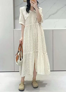 Elegant Apricot Ruffled Button Cotton Shirts Dresses Summer