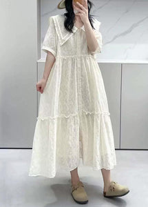 Elegant Apricot Ruffled Button Cotton Shirts Dresses Summer