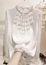 Load image into Gallery viewer, Elegant Apricot Ruffled Lace Up Chiffon Shirt Long Sleeve