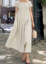 Load image into Gallery viewer, Elegant Apricot Square Collar Wrinkled Cotton Long Dress Summer