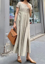 Load image into Gallery viewer, Elegant Apricot Square Collar Wrinkled Cotton Long Dress Summer