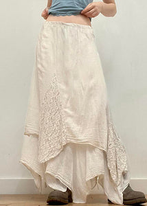 Elegant Beige Asymmetrical Solid Cotton Skirts Summer