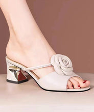 Load image into Gallery viewer, Elegant Beige Floral Chunky Heel Slide Sandals Peep Toe