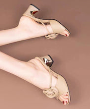 Load image into Gallery viewer, Elegant Beige Floral Chunky Heel Slide Sandals Peep Toe