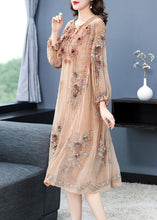 Load image into Gallery viewer, Elegant Beige Lace Up Jacquard Silk Holiday Dress Long Sleeve