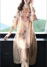 Load image into Gallery viewer, Elegant Beige Lace Up Jacquard Silk Holiday Dress Long Sleeve