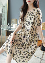 Load image into Gallery viewer, Elegant Beige Patchwork Wrinkled Silk Long Dress Short Sleeve