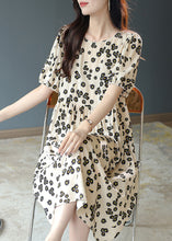 Load image into Gallery viewer, Elegant Beige Patchwork Wrinkled Silk Long Dress Short Sleeve