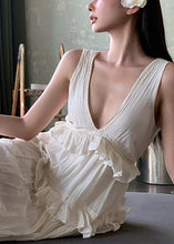 Load image into Gallery viewer, Elegant Beige V Neck Ruffled Solid Cotton Long Dresses Summer