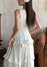 Load image into Gallery viewer, Elegant Beige V Neck Ruffled Solid Cotton Long Dresses Summer