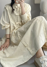 Load image into Gallery viewer, Elegant Beige Wrinkled Button Cotton Dresses Long Sleeve