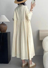 Load image into Gallery viewer, Elegant Beige Wrinkled Button Cotton Dresses Long Sleeve