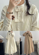 Load image into Gallery viewer, Elegant Beige Wrinkled Button Cotton Dresses Long Sleeve