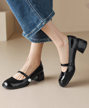 Load image into Gallery viewer, Elegant Black Buckle Strap Sheepskin Chunky High Heels