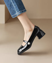 Load image into Gallery viewer, Elegant Black Buckle Strap Sheepskin Chunky High Heels