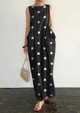 Load image into Gallery viewer, Elegant Black Dot Print Pockets Long Dresses Sleeveless