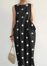 Load image into Gallery viewer, Elegant Black Dot Print Pockets Long Dresses Sleeveless