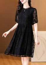 Load image into Gallery viewer, Elegant Black Embroidered Ruffled Silk Dresses Summer