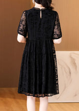 Load image into Gallery viewer, Elegant Black Embroidered Ruffled Silk Dresses Summer