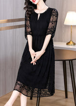 Load image into Gallery viewer, Elegant Black Embroidered Silk Long Dresses Bracelet Sleeve