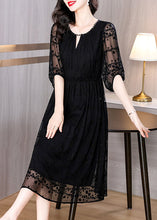 Load image into Gallery viewer, Elegant Black Embroidered Silk Long Dresses Bracelet Sleeve