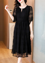 Load image into Gallery viewer, Elegant Black Embroidered Silk Long Dresses Bracelet Sleeve