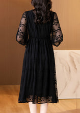 Load image into Gallery viewer, Elegant Black Embroidered Silk Long Dresses Bracelet Sleeve