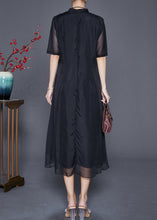 Load image into Gallery viewer, Elegant Black Mandarin Collar Patchwork Print Chiffon Dresses Summer