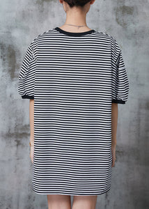 Elegant Black Oversized Striped Cotton Tank Tops Summer