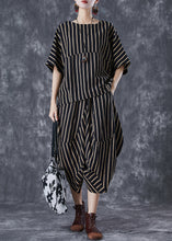 Load image into Gallery viewer, Elegant Black Oversized Striped Linen Women Sets 2 Pieces Summer